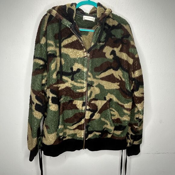 Faith Connexion Camo Sherpa Zip Hoodie Jacket Split Kangaroo Pocket Lace Side SM - Picture 4 of 15
